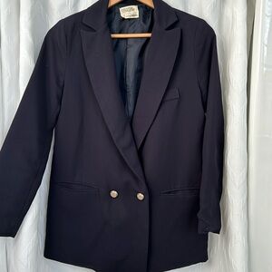 Navy blazer with gold buttons